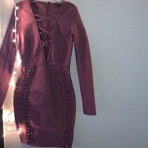 Fitted Plum Long Sleeve Dress